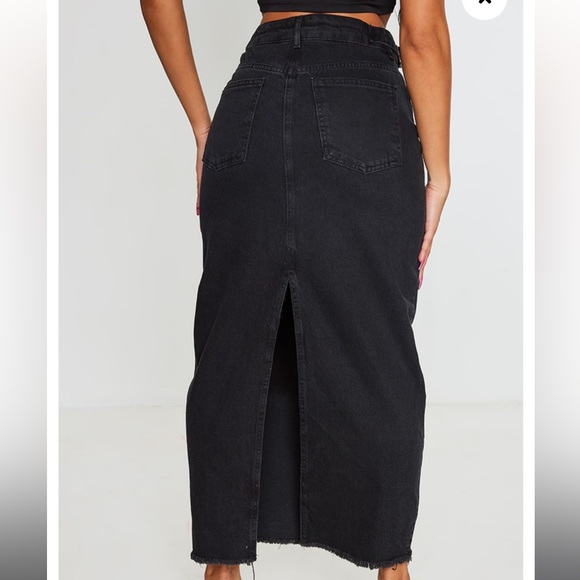 NWT PrettyLittleThing WASHED BLACK SIDE ADJUSTER DENIM MIDI SKIRT - Picture 3 of 6
